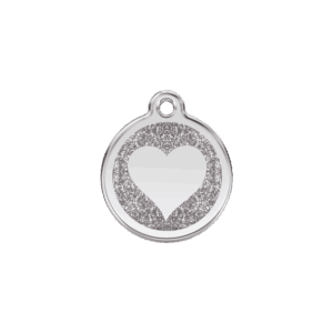 Tiermarke Herz mit silbernem Glitzer-Emaille S für Katze oder kleinen Hund