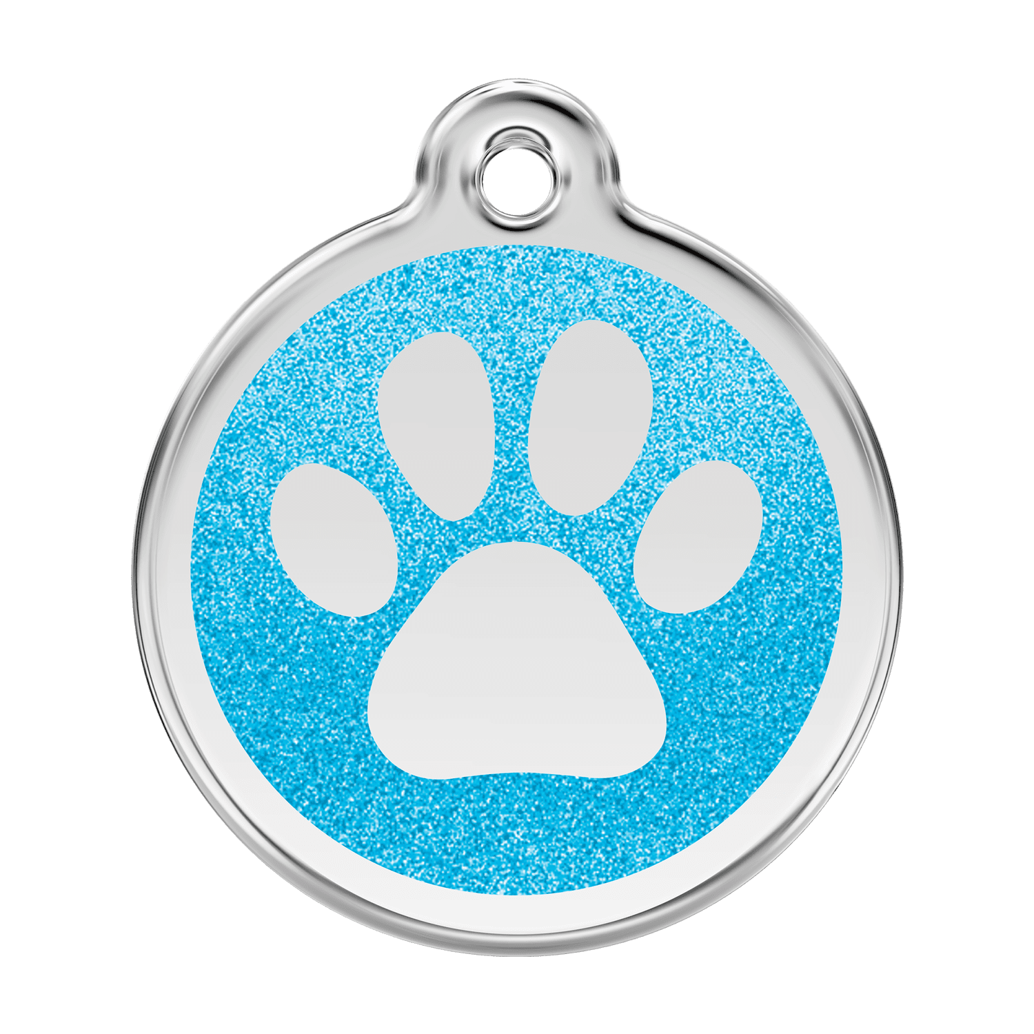 Vorderansicht - Hundemarke L Glitzer-Emaille Aqua mit Pfotenabdruck