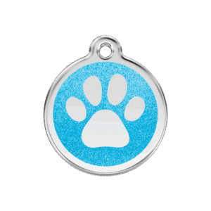 Hundemarke M Glitzer-Emaille Aqua mit Pfotenabdruck
