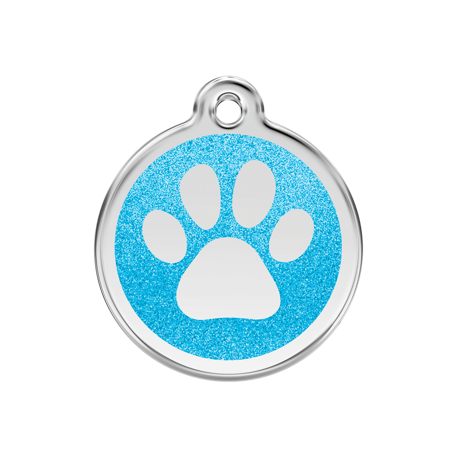 Vorderansicht - Hundemarke M Glitzer-Emaille Aqua mit Pfotenabdruck