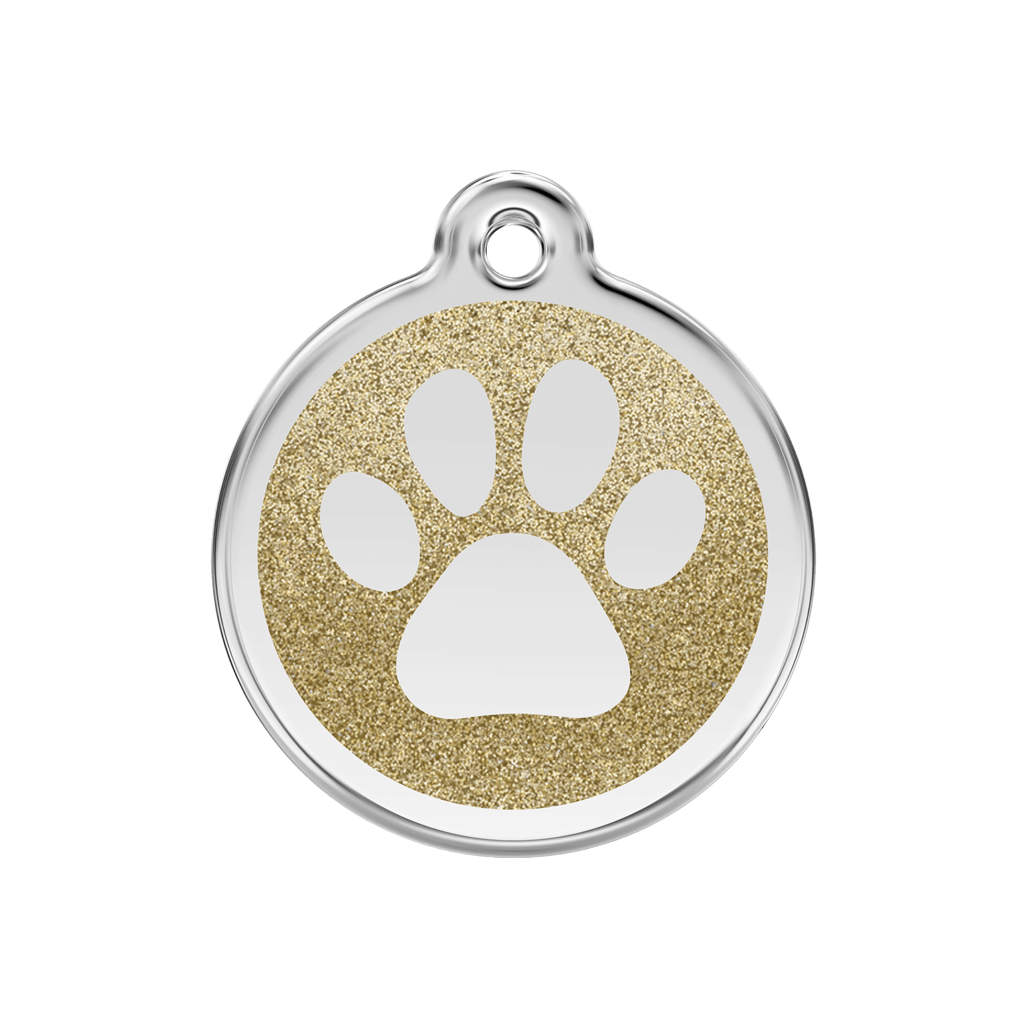 Vorderansicht - Hundemarke M Gold mit glitzerndem Pfotenabdruck