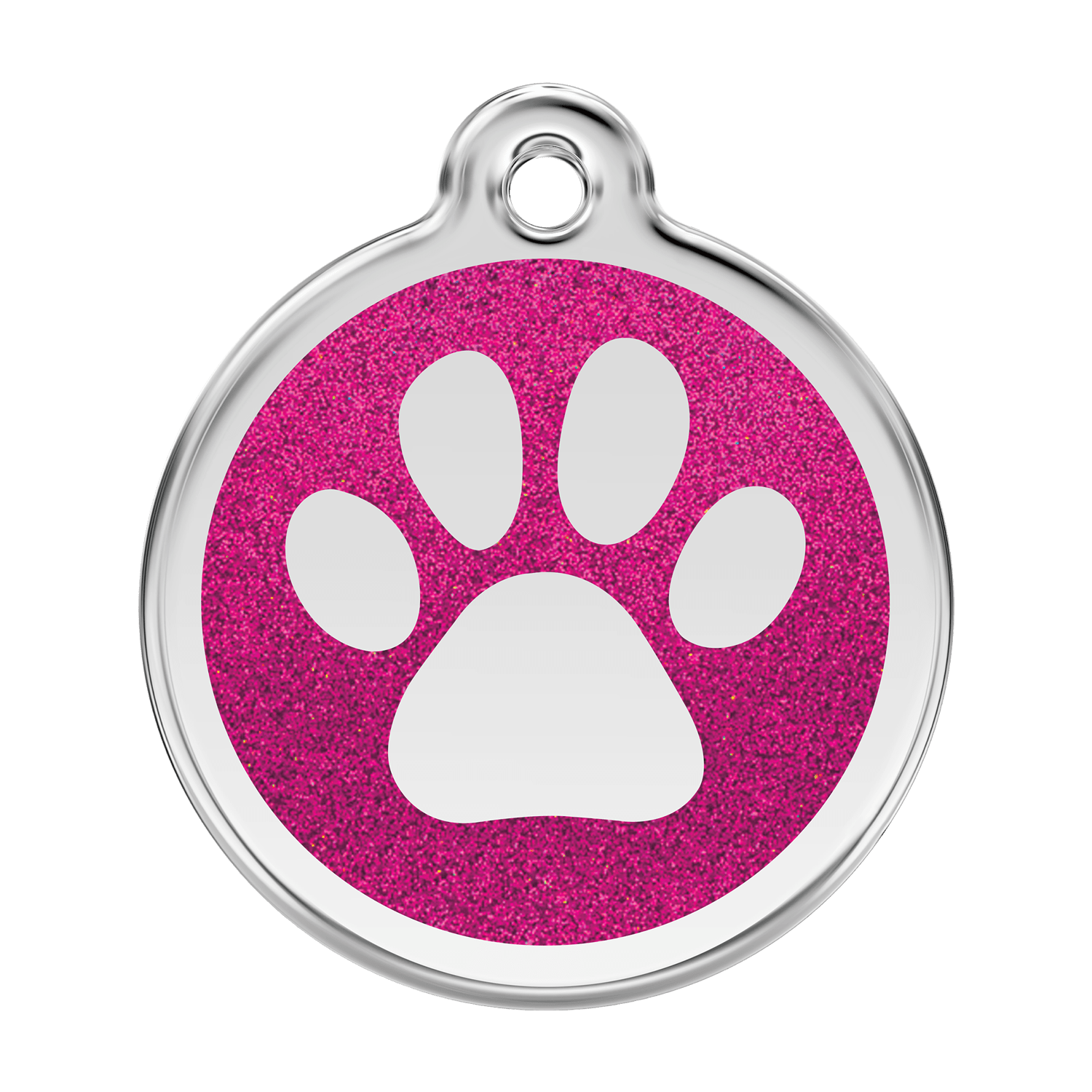 Vorderansicht - Hundemarke L mit glitzerndem Pfotenabdruck in leuchtendem Pink