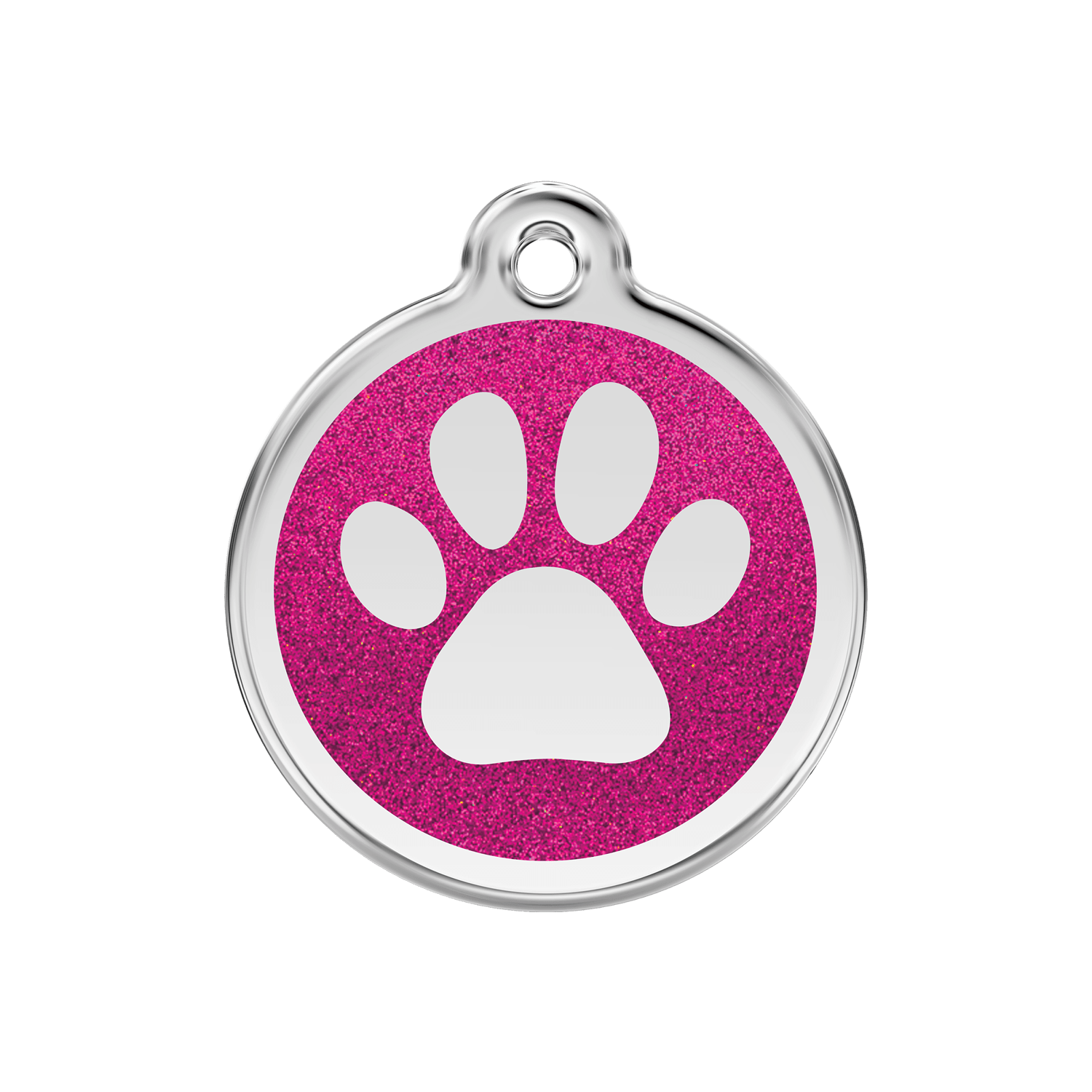 Vorderansicht - Hundemarke M Glitzer-Pfotenabdruck in leuchtendem Pink