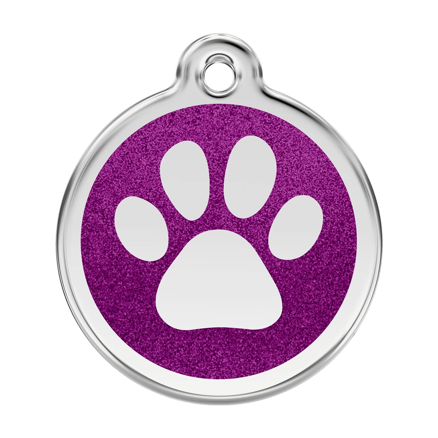 Vorderansicht - Hundemarke L mit violett glitzerndem Pfotenabdruck