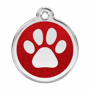 Hundemarke L rotes Glitzer-Emaille mit Pfotenabdruck