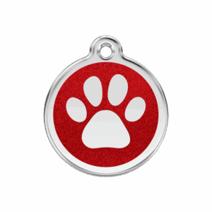 Hundemarke M Rot mit glitzerndem Pfotenabdruck
