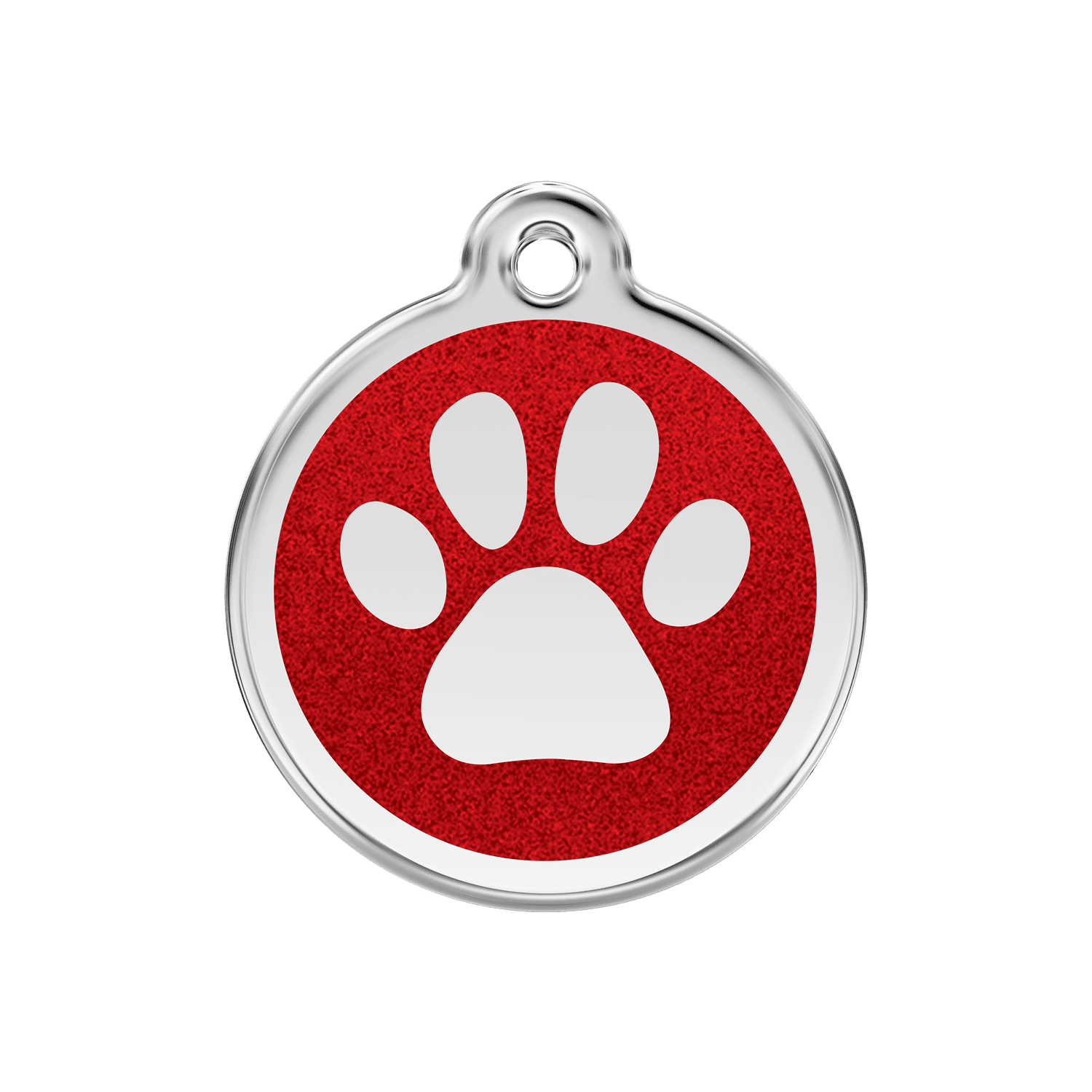Vorderansicht - Hundemarke M Rot mit glitzerndem Pfotenabdruck