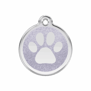 Hundemarke M Silber mit glitzerndem Pfotenabdruck