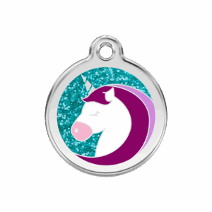 Hundemarke Glitzer-Einhorn Aqua M aus Edelstahl und Emaille