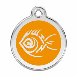Hundemarke Tribal-Fisch Orange Größe L aus Emaille und Edelstahl