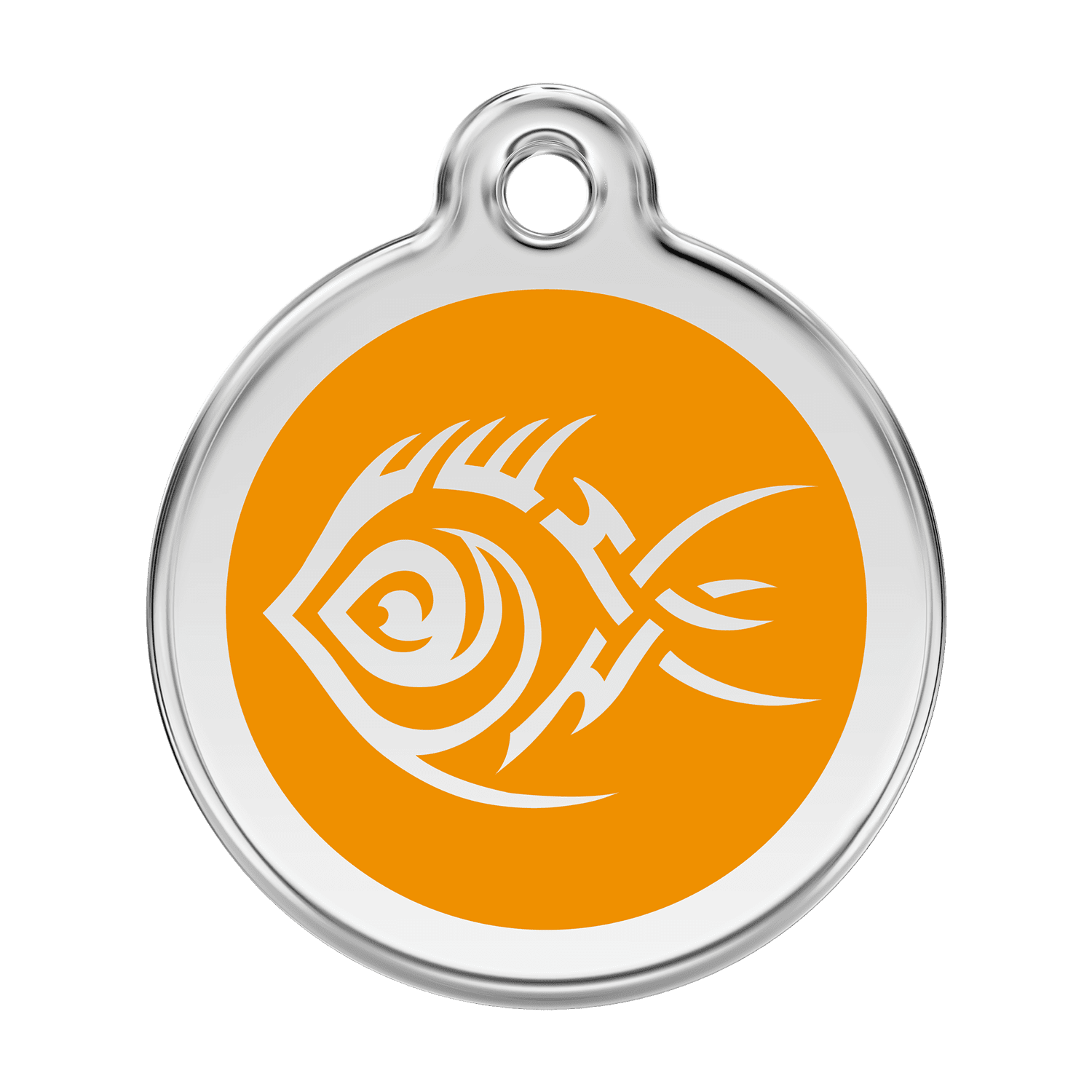 Vorderansicht - Hundemarke Tribal-Fisch Orange Größe L aus Emaille und Edelstahl